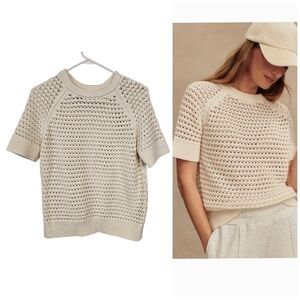 Varley Cream Knit Short Sleeve Top
